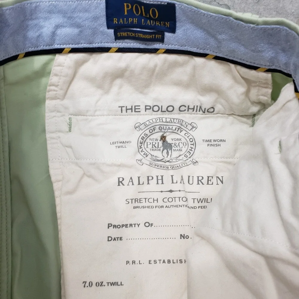Polo Ralph Lauren Pants Mens 43x32 Green Stretch Straight Fit Pockets Chino